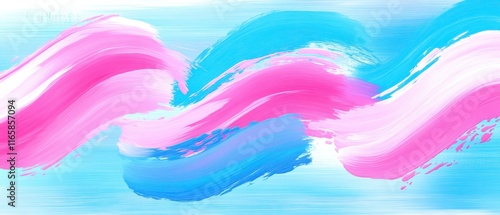 Colorful abstract waves in pink and blue on a soft blue background.