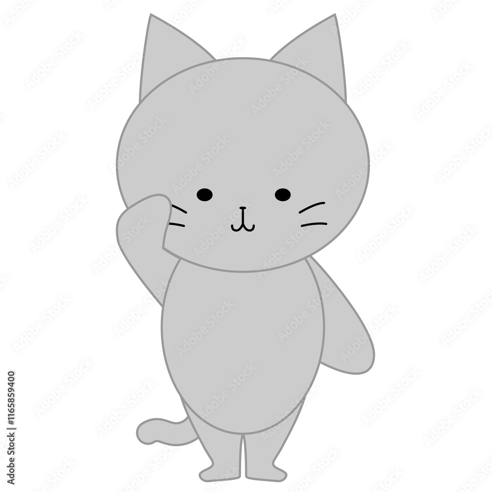 敬礼をするかわいい灰色猫のイラスト 敬礼をするかわいい灰色猫のイラスト