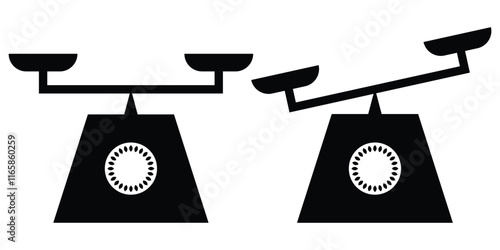 Balance scale icons. Weighing scales set Black and white. Scales Vector Icon Set - Balance and Weighing Design Collection. Scales of Justice icon Law and justice icons set elements Flat. Design EPS 10