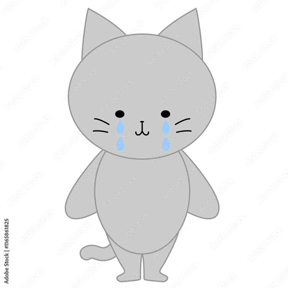 Fototapeta premium 泣いているかわいい灰色猫のイラスト