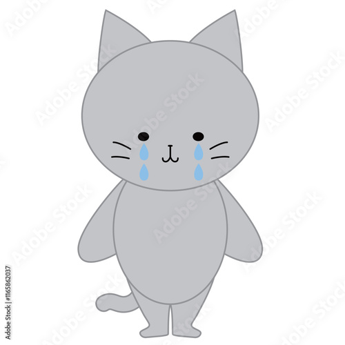 泣いているかわいい灰色猫のイラスト