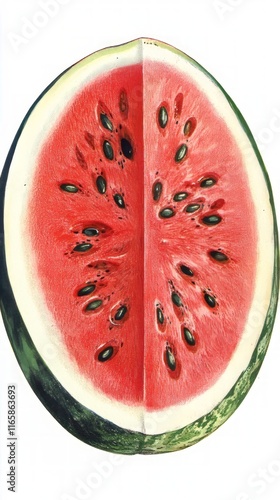 A Vibrant Slice of Summer Watermelon: A Detailed Vintage Illustration of a Refreshing Summer Fruit photo