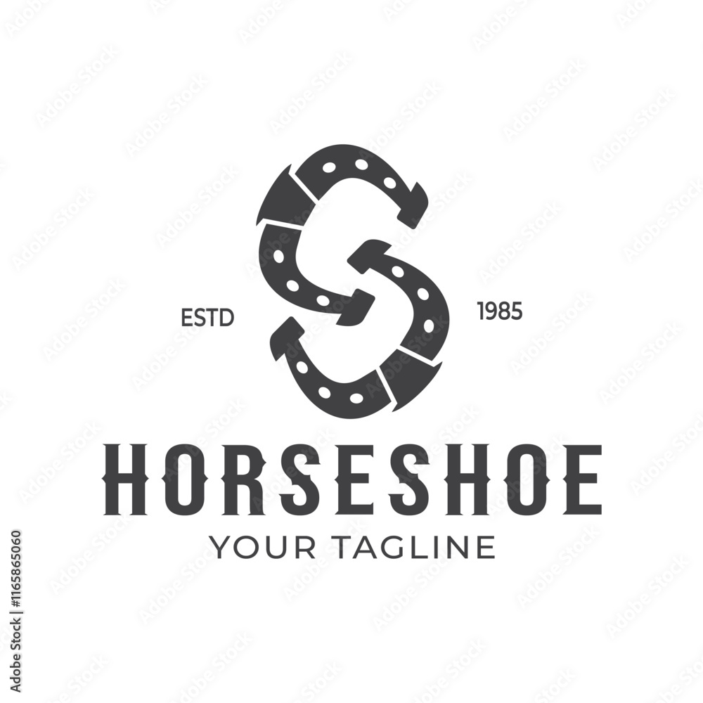 Obraz premium Horseshoe Logo Vector Forming Letter S, Vintage Western Country Illustration Design