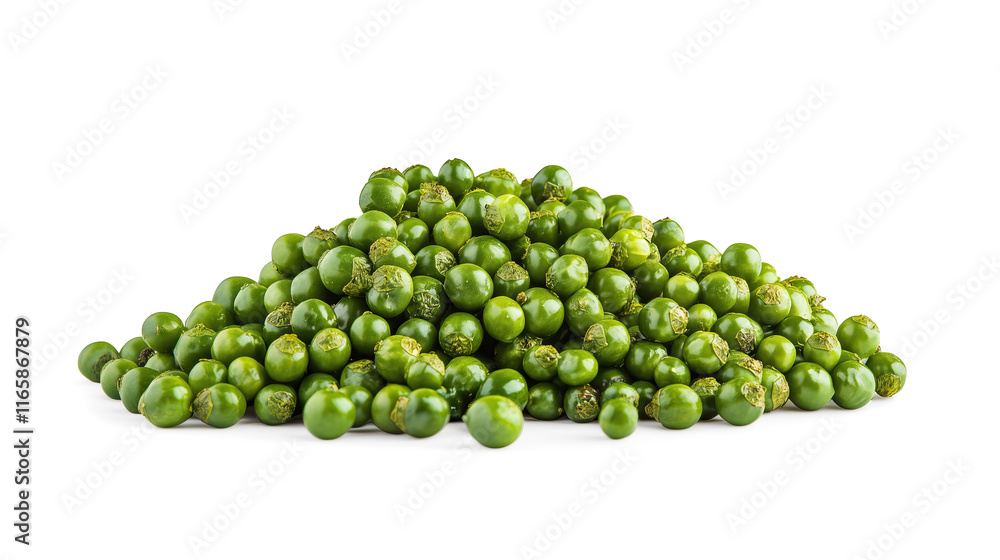 side view on one single green peppercorns pile heap isolated on white background side view on one single green peppercorns pile heap isolated on white background