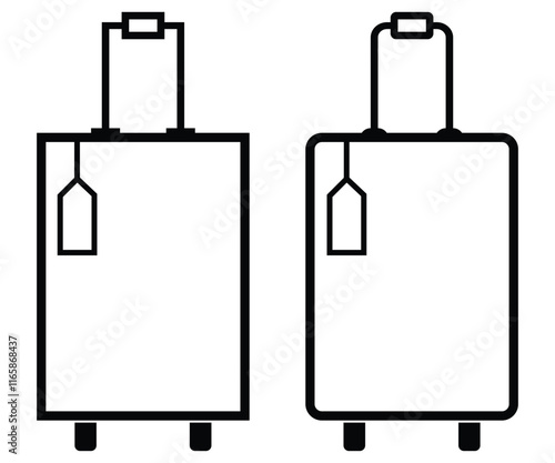 Suitcase icon. Luggage icon black. minimalistic luggage icon with a handle and wheels, centered on a  white background. Represents travel essentials and modern travel gear. EPS 10