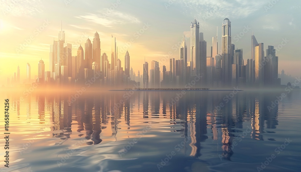 Cityscape with skyscrapers on the background of the lake. Cityscape with skyscrapers on the background of the lake.