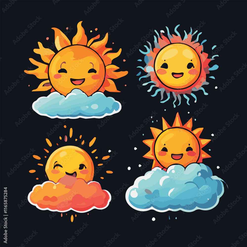 Vector Design of Cartoon Sun with Smiley Face, Featuring Bright, Fun Expressions and Positive Vibes, Perfect for Happy Art, Emoticons, and Tutorials on Making Smiles with Photoshop and Nerf Vector Fun Vector Design of Cartoon Sun with Smiley Face, Featuring Bright, Fun Expressions and Positive Vibes, Perfect for Happy Art, Emoticons, and Tutorials on Making Smiles with Photoshop and Nerf Vector Fun