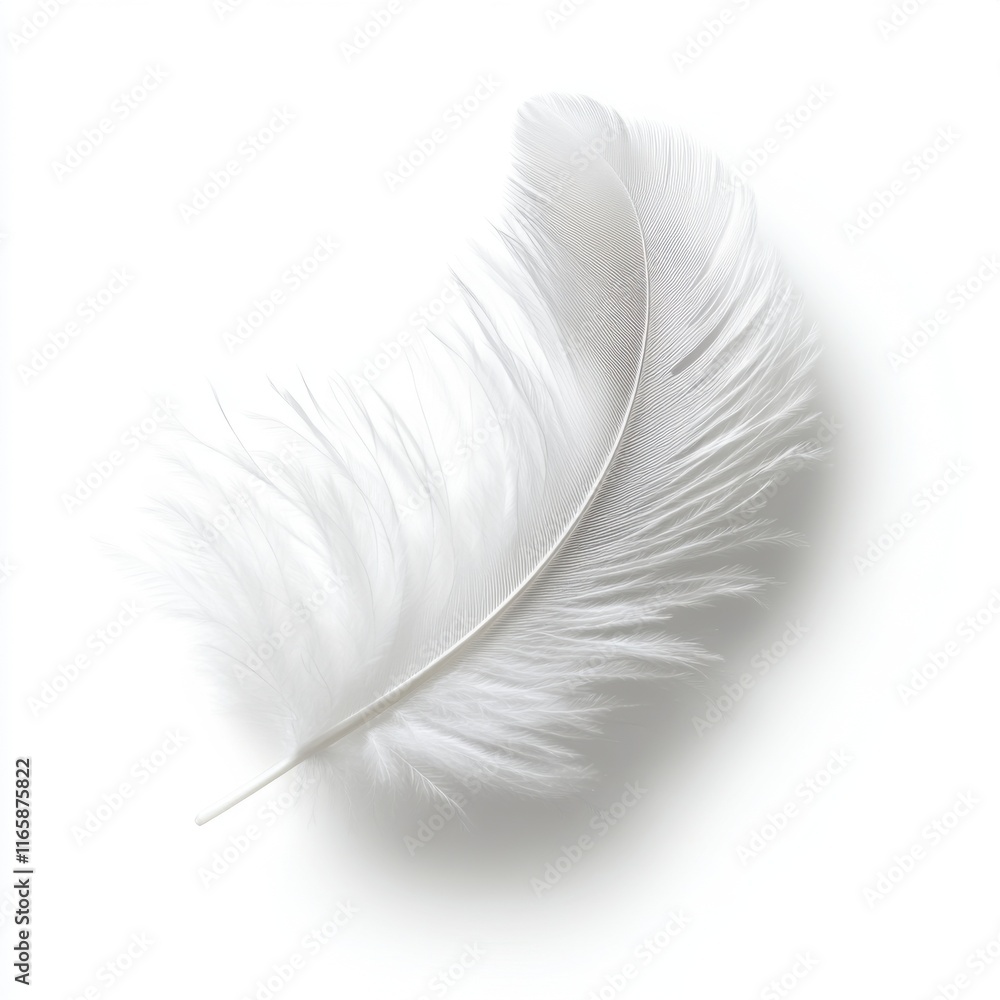 Obraz premium White feather with delicate texture resting lightly on a plain background