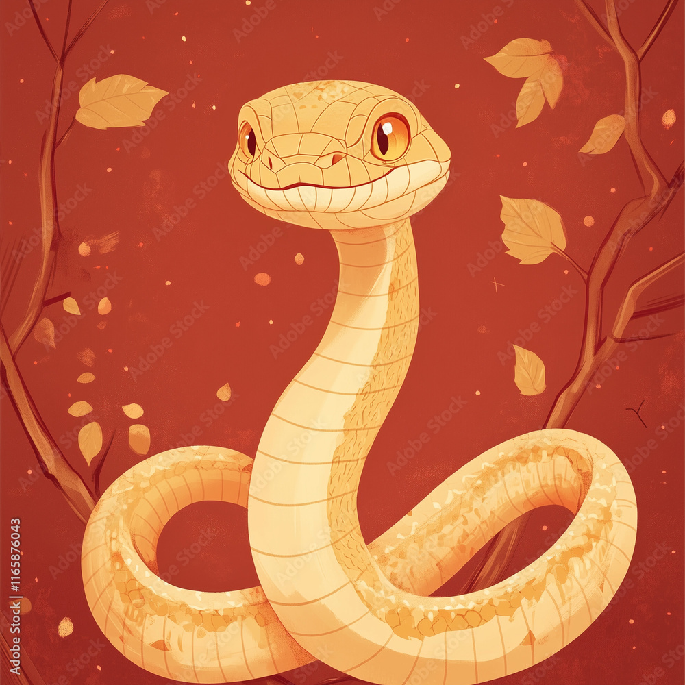 Fototapeta premium Chinese New Year poster with a gentle and smiling snake