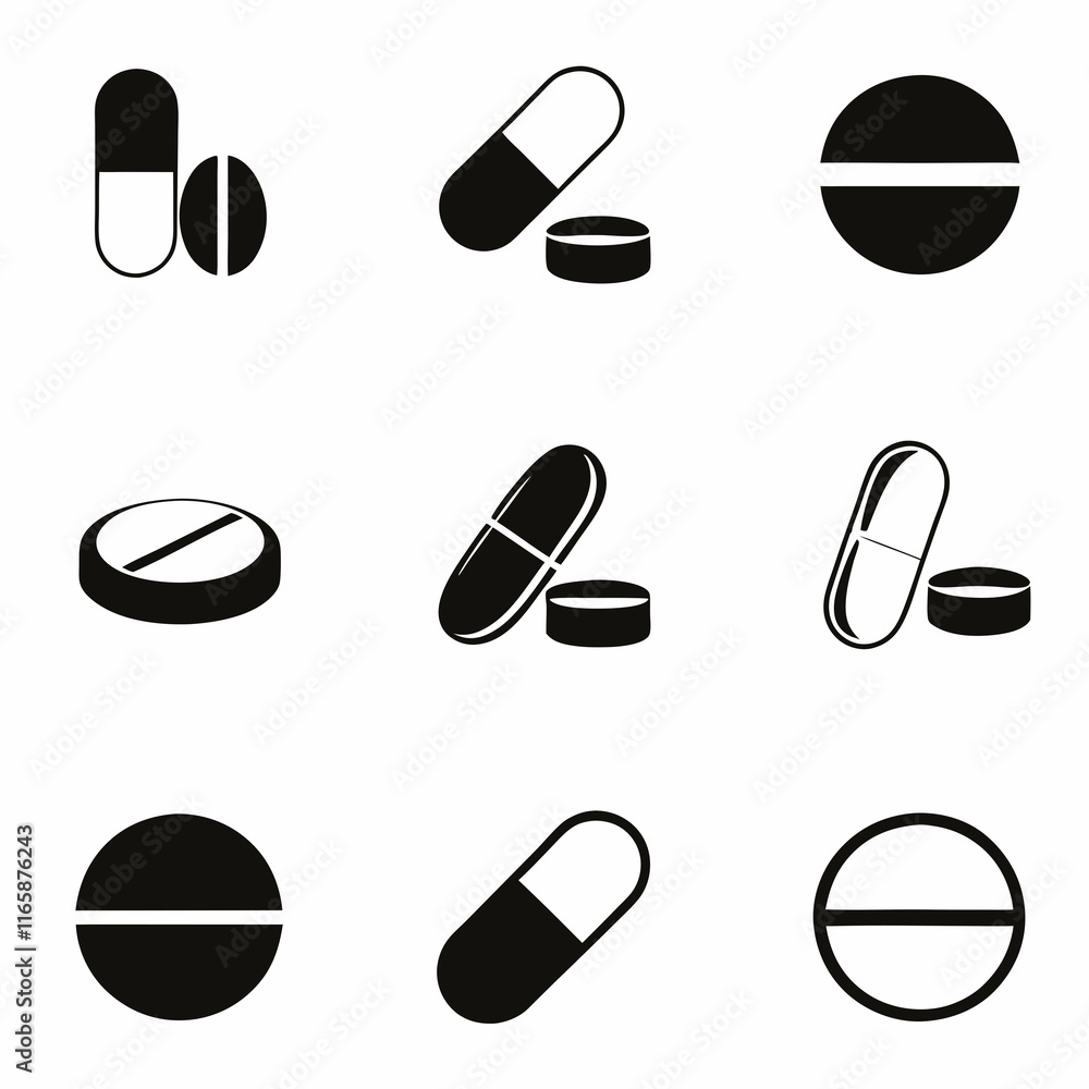 Medical Pill and Capsule Vector Design Bundle.