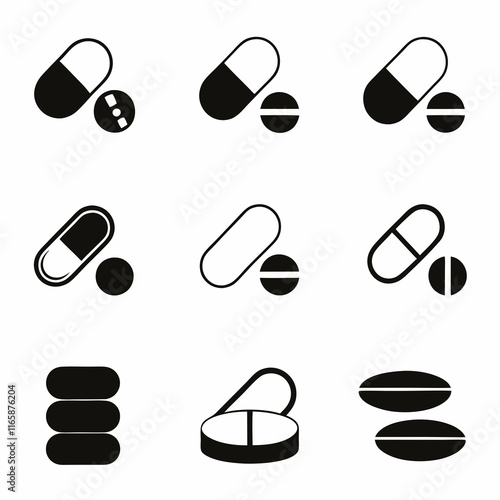 Medical Pill and Capsule Vector Design Bundle. photo