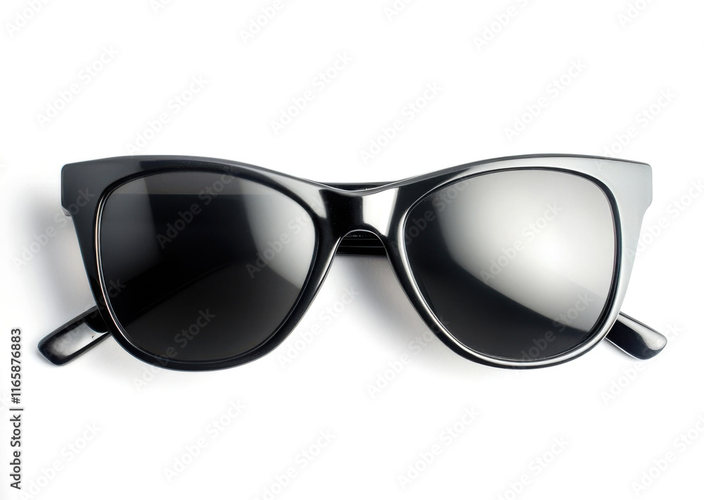 Stylish black cat eye sunglasses displayed on a white background for summer fashion inspiration and trend showcasing Stylish black cat eye sunglasses displayed on a white background for summer fashion inspiration and trend showcasing