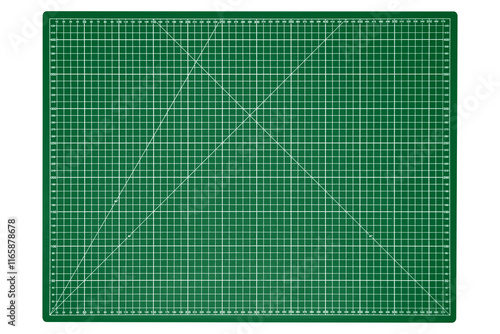 A big green cutting mat with a white grid is isolated.