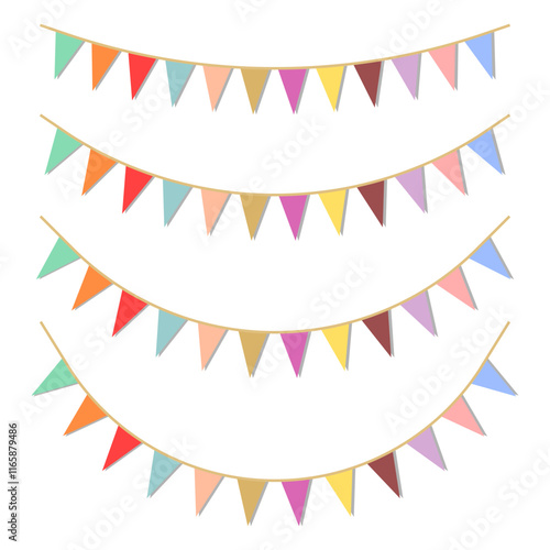 bunting flag triangle shape for party decoration, vector illustration isolated on white background.