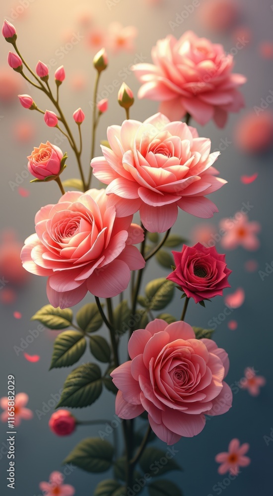 Obraz premium Many pink roses that are in a vase