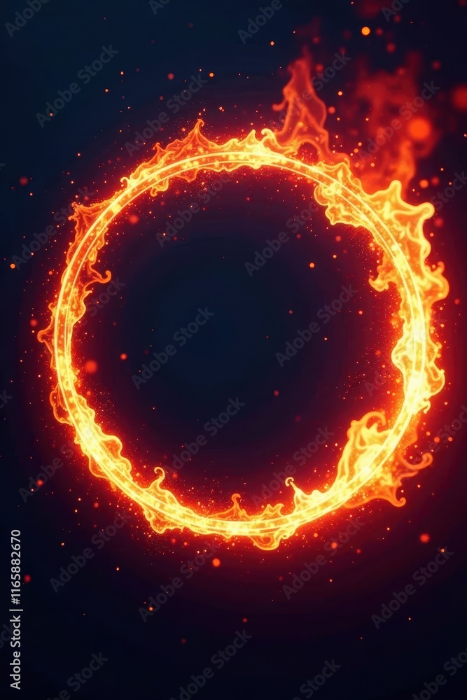 Fototapeta premium Abstract fiery ring, sparkling circle, bright glowing effect , star, shine, intense