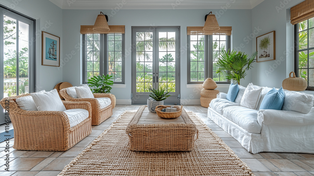 Fototapeta premium White and blue sea living room