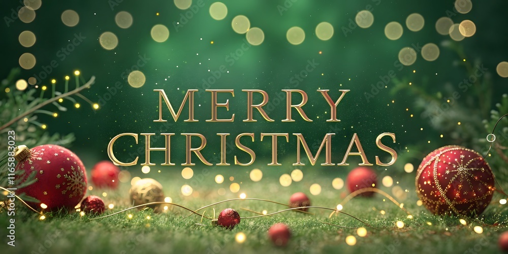 Fototapeta premium Red, Gold, Geen Merry Christmas Bokeh Beautiful 3D Bokeh Light with Abstract Red Background - digital art