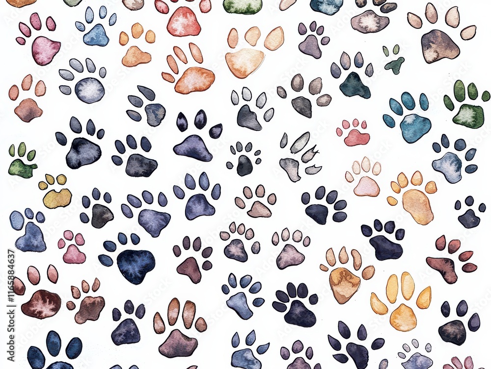 Fototapeta premium Artistic display of tiny paw prints on white background abstract design watercolor minimalist style