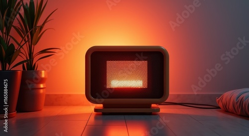 Small heater sitting on a wooden table