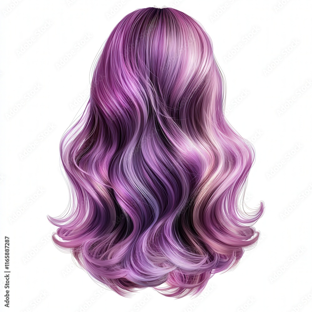 Vibrant Wavy Purple Hair with Soft Curls on a White Background, Highlighting Trendy Hair Color, Stylish Texture, and Glamorous Beauty Aesthetic Vibrant Wavy Purple Hair with Soft Curls on a White Background, Highlighting Trendy Hair Color, Stylish Texture, and Glamorous Beauty Aesthetic