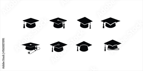 Graduation cap hand drawn illustration set on white background. graduation cap  bundle vector.