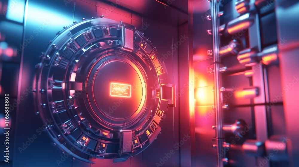 A high-tech vault door opening to reveal a glowing card inside. A high-tech vault door opening to reveal a glowing card inside.