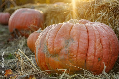 A close-up view of a giant pumpkin with rich autumnal colors, surrounded by festival-goers at the October festival