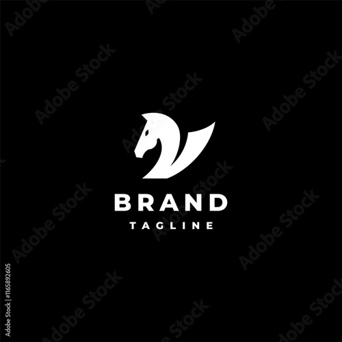 White V Letter Head Horse Silhouette Logo Design. Initial Letter V With Horse Head Logo Design.