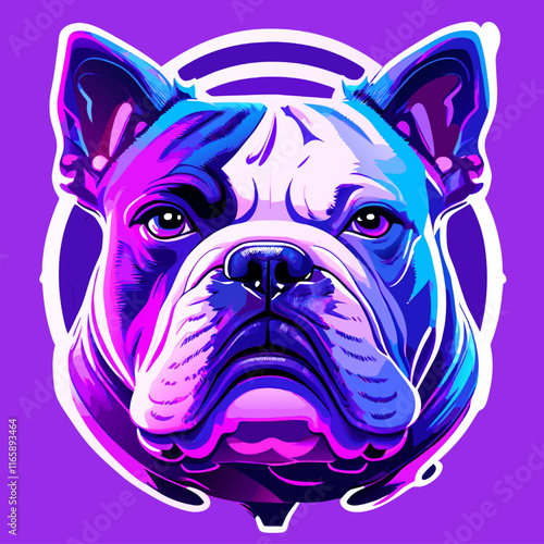 French bulldog head isolated on purple background. Vector illustration for your design