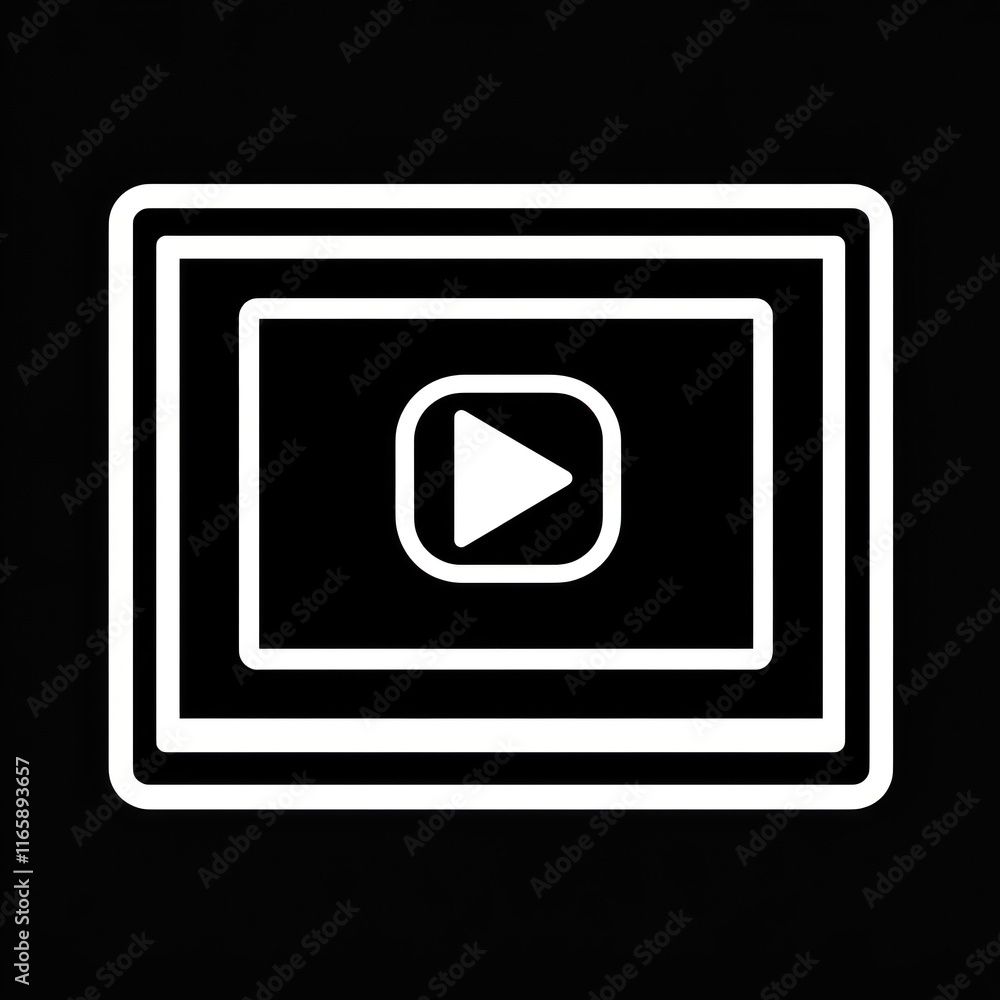 White Framed Video Player Icon On Black Background White Framed Video Player Icon On Black Background