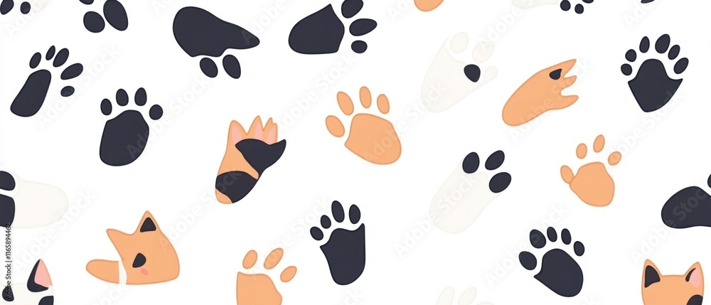 Fototapeta premium Adorable Cat and Dog Paw Prints Pattern: A Delightful Design