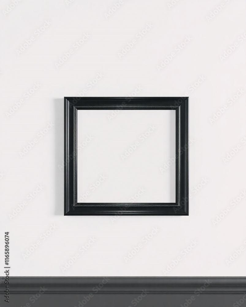 Elegant Black Picture Frame Positioned on a Wall for Mockup Use Elegant Black Picture Frame Positioned on a Wall for Mockup Use