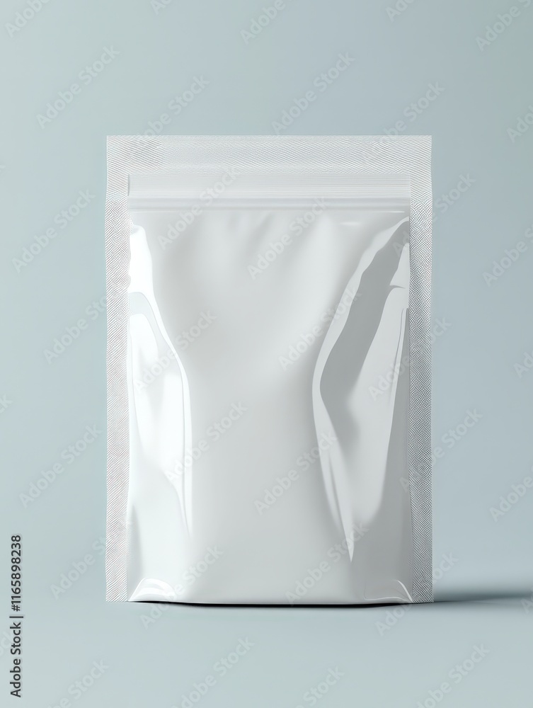 Empty White Stand Up Packaging Bag Mockup Against Neutral Background Empty White Stand Up Packaging Bag Mockup Against Neutral Background