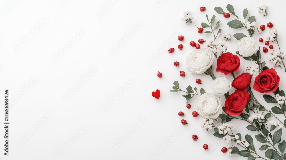 Elegant Arrangement of Red and White Roses on Soft White Background Symbolizing Love Beauty and Freshness in Floral Artistry Elegant Arrangement of Red and White Roses on Soft White Background Symbolizing Love Beauty and Freshness in Floral Artistry