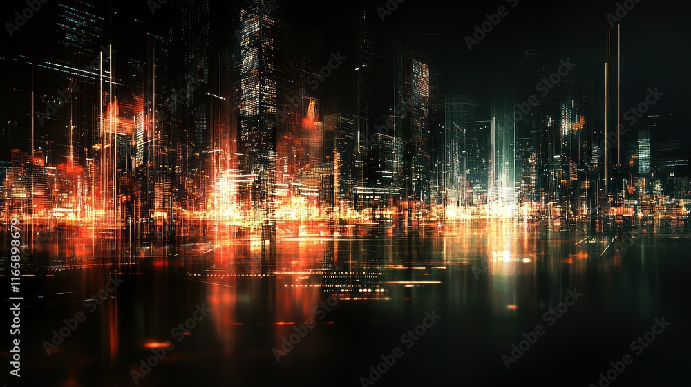 Fototapeta premium Cyberpunk Cityscape: Neon Lights Reflecting on Dark Waters