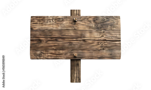 Rustic Wooden Signpost: A weathered, dark brown wooden sign with a rustic charm, perfect for adding a vintage or country feel to your designs. photo