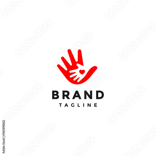 Happiness Gives Love to Parents Logo Design. Small Hands Put Love In Big Hands Logo Design.