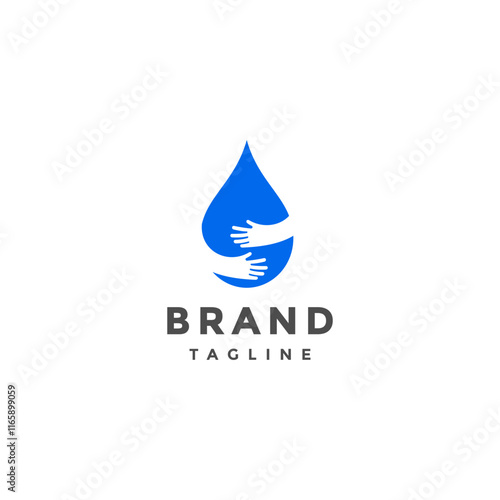 Hugging Keeping Blue Water Drops Logo Design. Blue Water Drops In Hug Logo Design.
