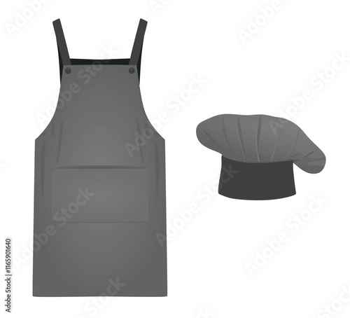 Grey kitchen apron and cap. vector illustration