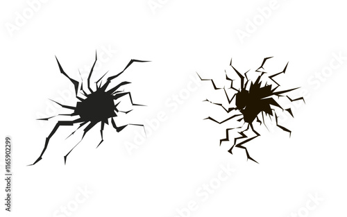 A set of cracks for the design. Various types of cracks,
earth fractures, cracks in the wall, cracks in the glass. Vector, background
