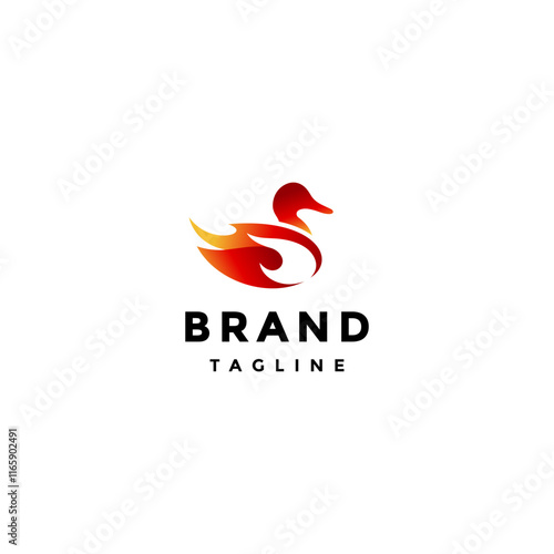 Red Duck Burning Fire Logo Design. Elegant Red Fiery Duck Logo Design.