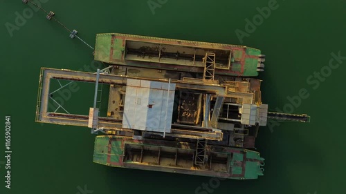 Aerial view of an industrial ship located on Lake Naklo, near Olomouc, Czech Republic photo