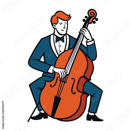 Cellist Seated with a Cello Focused on the Performance, Isolated on White Background