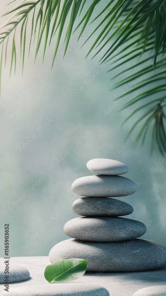 stones stacked in a spa center with copy space vertically 9:16 stones stacked in a spa center with copy space vertically 9:16