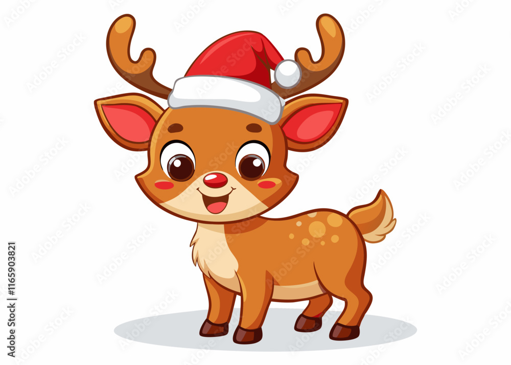 Reindeer with Santa Hat – A Funny Cartoon Christmas Illustration for Festive Cheer Reindeer with Santa Hat – A Funny Cartoon Christmas Illustration for Festive Cheer
