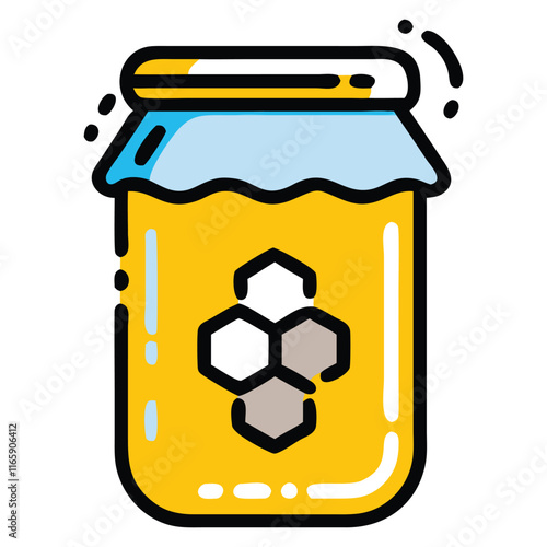 Vector Illustration of a Honey Jar with Honeycomb Design