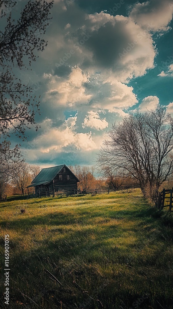 Fototapeta premium Rustic Barn in a Serene Landscape
