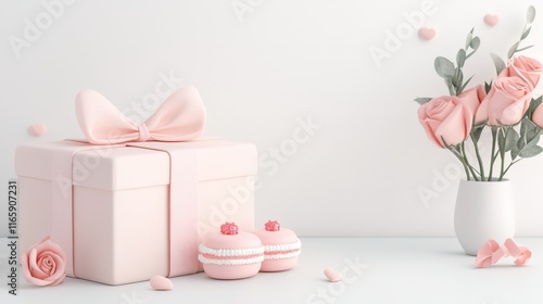 Beautiful Pink Roses in an Elegant Gift Box with a Bow Symbolizing Love Romance and Celebration in a Soft Light Setting
