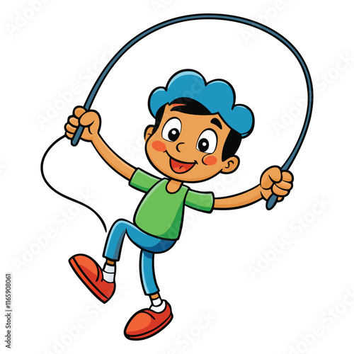 A kid jumping with a skipping rope, vibrant and lively, isolated on white background.